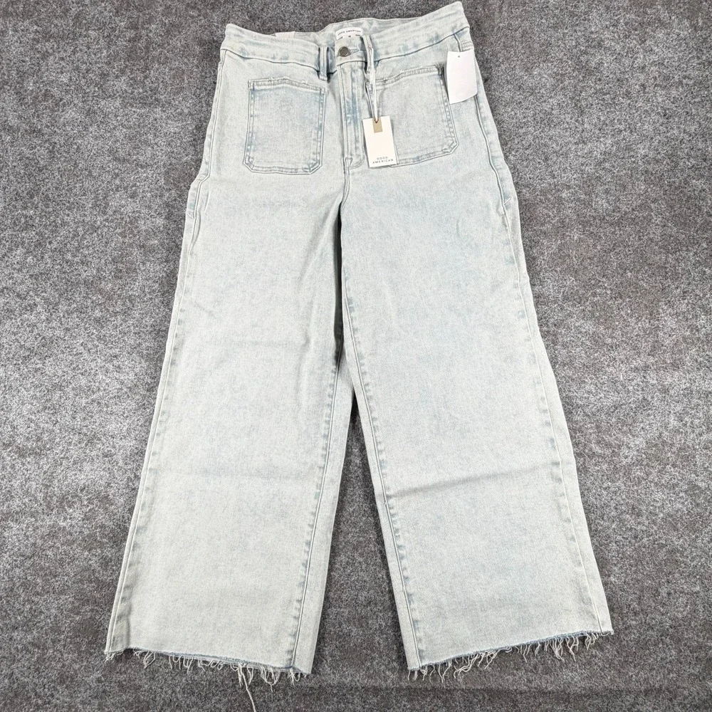 NWT Good‎ American Good Waist Palazzo Crop Jeans Womens 15 Indigo Patch Pockets